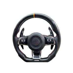 Car Audio Expert Australia, steering wheel, Volkswagen Golf 2017, custom steering wheel, flat bottom, carbon fiber, pedal shift, leather grips, high gloss resin